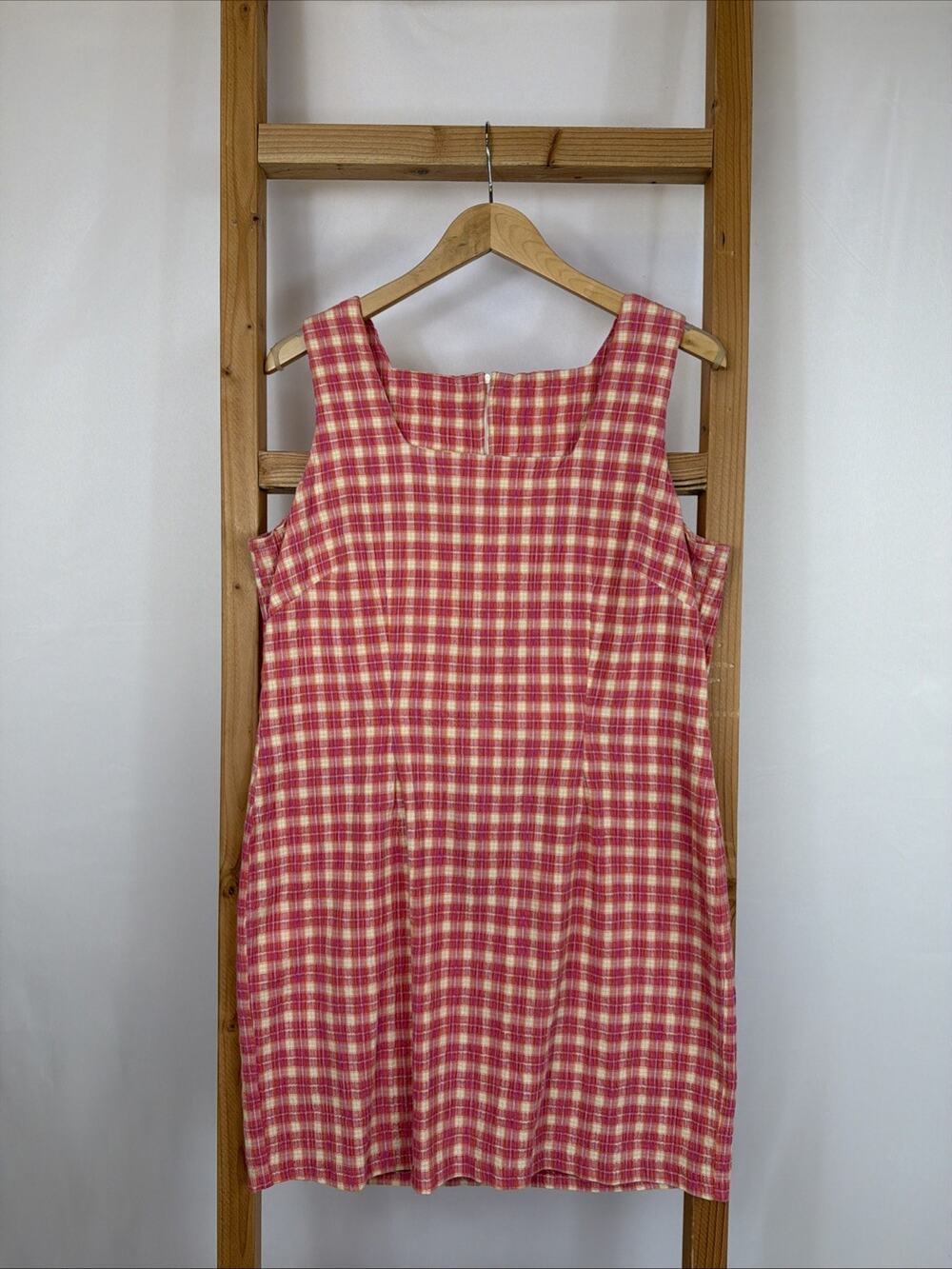 Vintage Made in USA Jody California Pink Plaid Seersucker Sleeveless Dress XL
